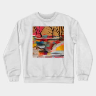 Bare Trees Abstract Collage Crewneck Sweatshirt